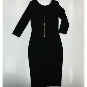 Women's Express Fitted Bodycon Black Front Zip Half Sleeve Pencil Dress XS